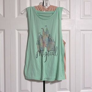 Bella green & peach magical castle tank top shirts size XL